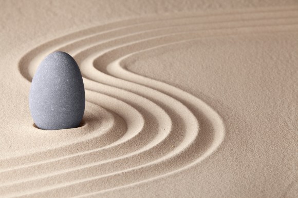 Simplicity and serenity in Japanese zen garden concept for balance and concentration.